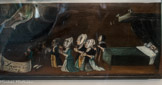 Chapelle Notre-Dame-de-Pitié <br> Famille ou communauté priant Notre-Dame de Pitié pour la guérison d’une personne malade. 1778. Bois.