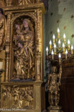 L’église Saint-Nicolas. <br>Marie Salomé serait née du troisième mariage de sainte Anne avec un homme dénommé aussi Salomé. Elle serait la femme de Zébédée et la mère des apôtres Jacques de Zébédée dit le Majeur et Jean, qui porte ici le calice. En bas, la décapitation de Ste Catherine d'Alexandrie