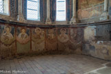Chapelle des Moines. Berzé. <br> Au centre, Sébastien, Serge et Bacchus sont les saints de la Rome éternelle. A droite, Denis et Quentin (effacé) sont des saints de l’occident de la chrétienté.