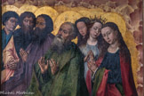 Polyptyque. Les fenmes seraient Philipote Rolin, une fille du fondateur, Isabelle de Portugal, Duchesse de Bourgogne, sous les traits de la femme couronnée et enfin une des premières femmes de Rolin ou une représentation de Marie-Madeleine