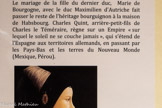Le mariage de la fille du dernier duc, Marie de Bourgogne, avec le duc Maximilien d'Autriche fait passer le reste de l'héritage bourguignon à la maison de Habsbourg. Charles Quint, arrière-petit-fils de Charles le Téméraire, règne sur un Empire «sur lequel le soleil ne se couche jamais », qui s'étend de l'Espagne aux territoires allemands, en passant par les Pays-Bas et les terres du Nouveau Monde (Mexique, Pérou).
Portrait de Marie de Bourgogne, attribué à Michaël Pacher, vers 1470/1480.