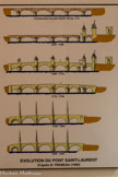LES PONTS ROMAINS DE CHALON
Les premiers indices de l’existence d’un pont romain à Chalon, seul pont antique connu sur l’ensemble du cours de la Saône, ont été découverts en 1951.
De 1994 à 1998, cinq campagnes de fouille et plus de 3000 heures de travail subaquatique ont été consacrées à l’étude de la pile n° 3, placée au centre de l’ouvrage. Ce pont, à piles de pierre et tablier de bois à l’image du 3e pont de Trêves, a été construit au début du 3e siècle de notre ère en remplacement d’un pont de bois sans doute mis en place au début du 1er siècle de notre ère.
Longue de 8,90m pour une largeur de 5,40m et pourvue d’un avant-bec de forme trapézoïdale, la pile a été construite à sec à l’intérieur d’un vaste caisson étanche. Construit sur le modèle d’un bateau et acheminé par flottage, ce dernier se trouvait conservé sous la pile ainsi qu’à l’avant-bec. Sur les côtés de la pile, il avait fait l’objet d’un démontage au cours de travaux de construction et gisait, effondré, parmi des outils abandonnés ou perdus et des monnaies sans doute jetées du haut du pont...
La base de la pile est constituée de blocs de grès de grandes dimensions, liés par des lits de mortier et réunis à l’aide de grands crampons métalliques noyés dans du plomb. Le caisson reposait sur un remblai constitué d’un mélange d’argile, de brique et de pierre, densifié par l’implantation de dizaines de petits pieux courts dépourvus de sabot métallique.