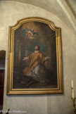 <strong>Saint-Laurent-des-Arbres</strong> <br> L'église fortifiée. Saint Laurent à qui un ange tend la palme du martyr.
