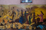 La Ciotat. Église Notre-Dame de l'Assomption.<br> La Libération. En haut, de gauche à droite : la femme adultère, Marie Madeleine, la samaritaine, la multiplication des pains. En bas : Jean le Baptiste, la tentation de Jésus, la marche sur l'eau, Pierre et Zachée, la petite pièce de la veuve.
