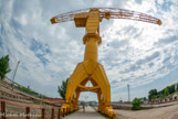 <center>Ile de Nantes. </center> La grue jaune a été construite en 1954 pour le compte des anciens chantiers navals Dubigeon, dont elle occupe encore le site. Elle porte des éléments préfabriqués pour la construction de bateaux jusqu'en 1987, date de la fermeture des chantiers. La mairie la rachète deux ans plus tard, souhaitant conserver un élément important du patrimoine industriel de la ville.
Elle affiche un poids de 400 tonnes, une hauteur de 43 mètres et une puissance de levage de 80 tonnes. Elle subit une rénovation de douze semaines en 2006, la seconde en onze ans, comprenant une sécurisation, un allègement des contrepoids et 1,8 tonne de peinture[