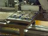 <center>Conserverie Lou Ferrignade</center>Au bout de la chaîne de mise en boite, les boites sont disposées à l'envers avant la cuisson à la vapeur pour que la graisse s'élimine.