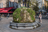 Fontaine « moussue », cours Mirabeau. Elle doit son nom à la mousse verte et épaisse qui la recouvre. Elle est alimentée par la source thermale chaude à 23°C des Bagniers. Cette fontaine est l'oeuvre de l'architecte Fossé en 1667. Cette fontaine était à l’origine ornée d'un triton, détruit nuitamment par des gens pris de boisson. En 1670, elle reçut quatre angelots supportant une vasque de pierre. Cette fontaine avait une importance particulière, car placée sur le 