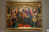 Musée Hyacinthe Rigaud. <br> Attribué à Juan de Peralta, (actif en Castille vers 1416).
Couronnement de la Vierge vers 1440. 
Peinture à la détrempe et fond d'or sur bois.