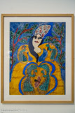 <center>Femme robe jaune, cheveux bleus.</center>Baya 1947. Gouache sur carton. Collection Isabelle Marght. Paris.